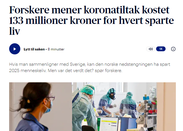 Forskning: Kostet 133 millioner å redde et covid-liv