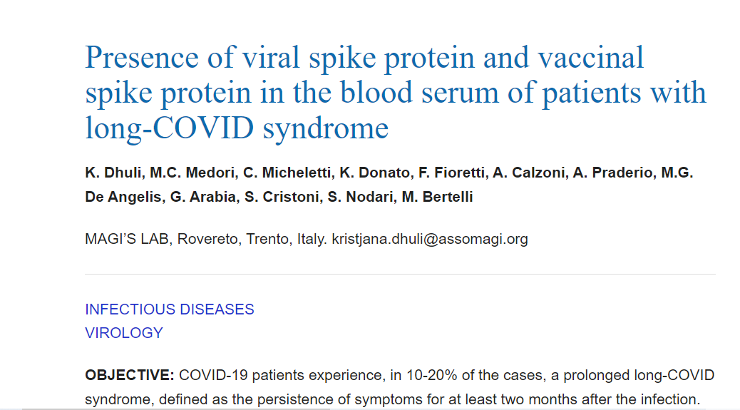 Forskning: Presence of viral spike protein and vaccinal spike protein in the blood serum of patients with long-COVID syndrome